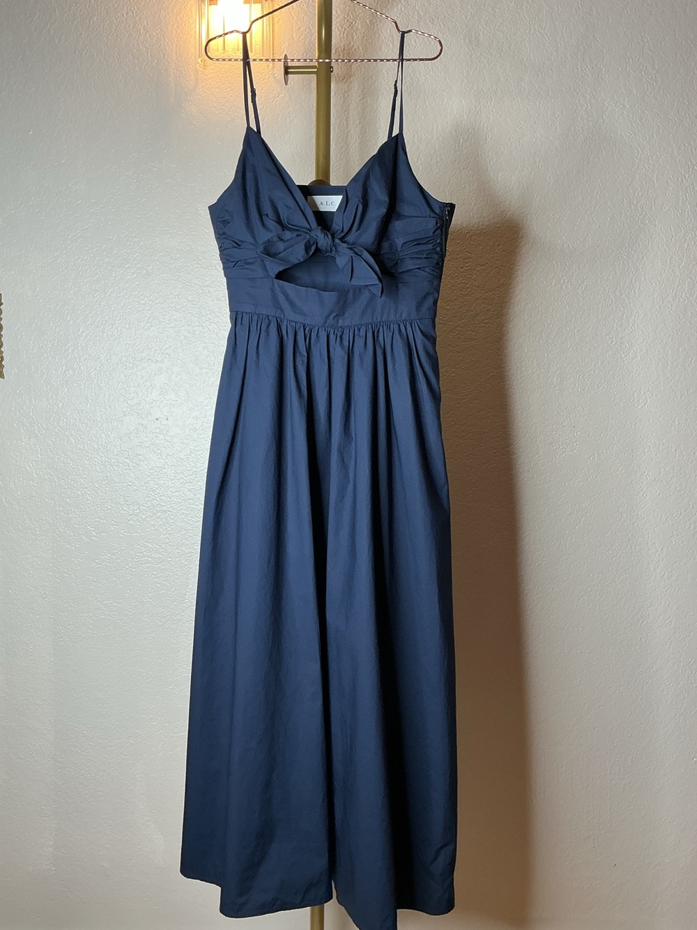 A.L.C. Navy Bow-Front Spaghetti Strap Maxi Dress